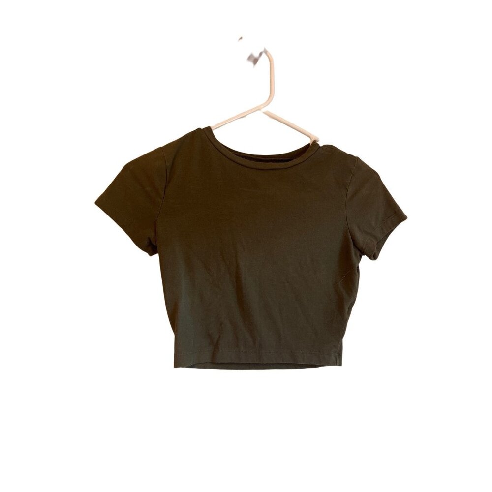Wild Fable Olive Green Cropped T-Shirt XS Cotton/Spandex Short Sleeve